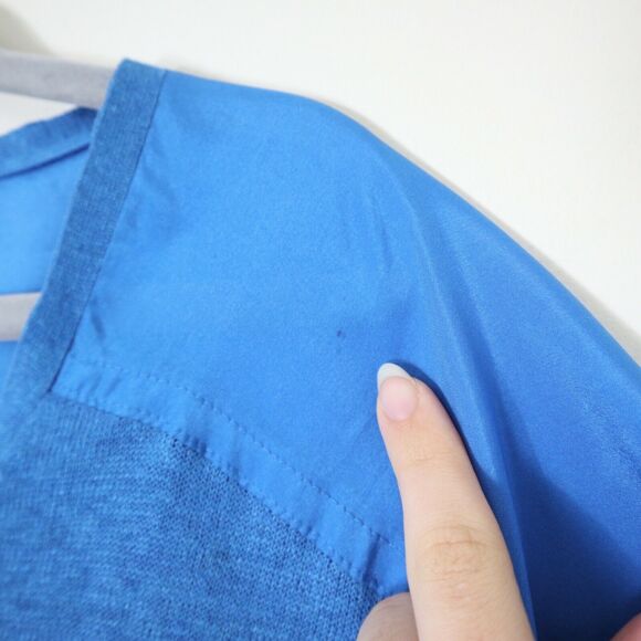 Eileen Fisher Size PS Silk Charmeuse Linen Knit Top Blue V Neck - Picture 7 of 12